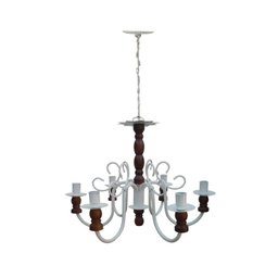 Lustre Torneado De Madeira Rustica Para Sala De Jantar Grande - Branco & Verniz - 4