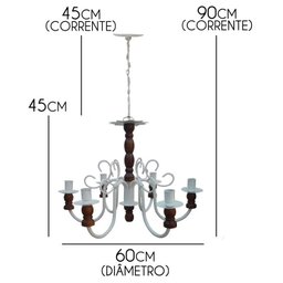 Lustre Torneado De Madeira Rustica Para Sala De Jantar Grande - Branco & Verniz - 2