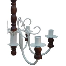 Lustre Torneado De Madeira Rustica Para Sala De Jantar Grande - Branco & Verniz - 5