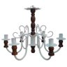 Lustre Torneado De Madeira Rustica Para Sala De Jantar Grande - Branco & Verniz - 1