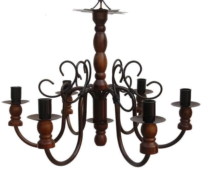 Lustre Torneado De Madeira Rustica Para Sala De Jantar Grande  - Verniz