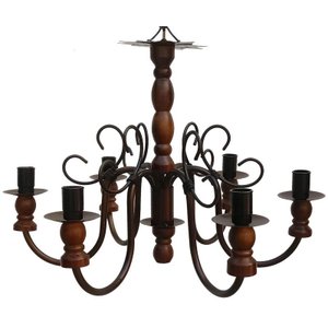 Lustre Torneado De Madeira Rustica Para Sala De Jantar Grande  - Verniz