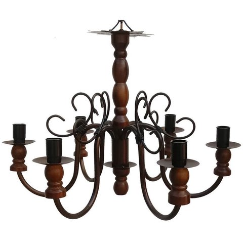 Lustre Torneado De Madeira Rustica Para Sala De Jantar Grande  - Verniz