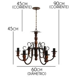 Lustre Torneado De Madeira Rustica Para Sala De Jantar Grande  - Verniz - 2