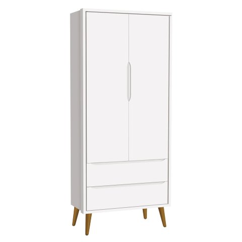 Guarda-Roupa Retrô 2 Portas Théo New Branco Fosco com Madeira - MoveisAqui