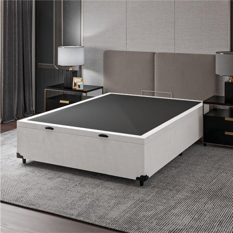 Cama Box Baú Base Casal para Colchão de 1,38m Linho Prince Branco