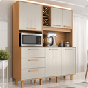 Ver imagem 1 de Kit Max Armário para Cozinha 5 Portas 3 Gavetas (1,60 m) Yescasa Marrom/Cinamomo/Areia