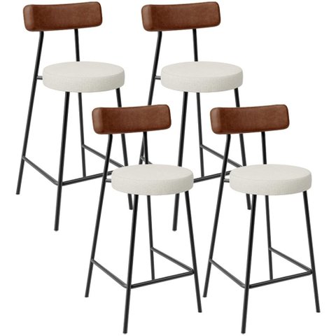 Kit 04 Banquetas Baixa Cozinha Sala Jantar Milão L02 Couríssimo Marrom Linho Champagne - lyam