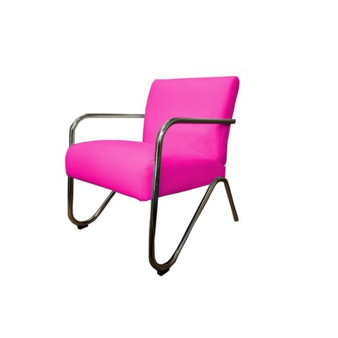 Poltrona Decorativa Bela Couro Rosa Pink Braço Cromado Ms Decor