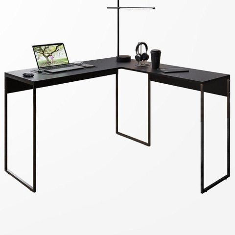 Mesa em L Industrial para Escritório e Home Office Preto