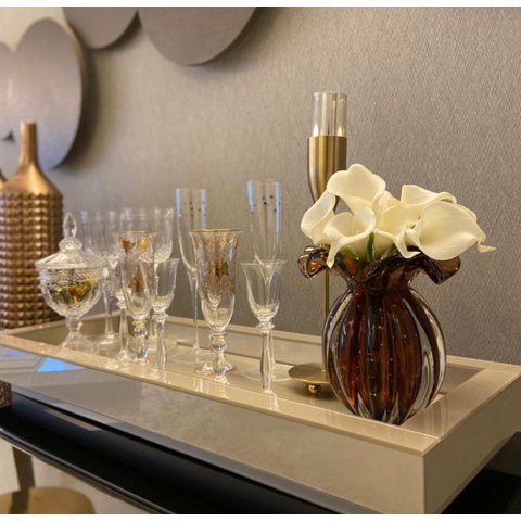 Bandeja Decoração Vidro Branco para Sala Aparador 40x25