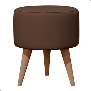 Puff Madri Banqueta Redonda em Linho Pés Eucalipto Pufe Sala:marrom