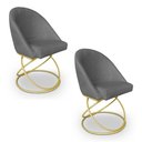 Ver imagem 1 de Kit 02 Cadeiras Poltrona de Jantar Bela Linho Grafite Base Metálica Luxo Dourado - Pallazio