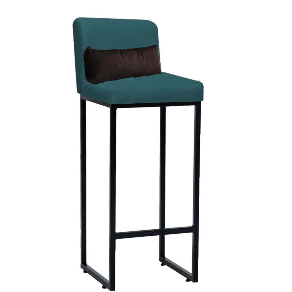 Kit Mesa Bistrô Flork e 3 Banqueta Lucca Tampo Castanho Ferro Preto Suede Azul Turquesa e Almofada M - 3