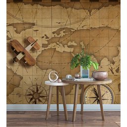 Papel De Parede Mapa Mundi Rosa Dos Ventos 2,50M X 3,50M - 1