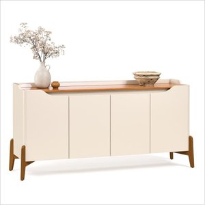 Buffet Studio 1,60m Off White Nature com 4 Portas e Pés de Madeira Maciça 70333 Imcal