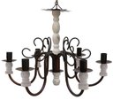 Ver imagem 1 de Lustre De Madeira Torneado 6 Bocais Decoração Área Provençal - Verniz & Branco