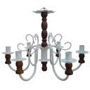 Ver imagem 1 de Lustre De Madeira Torneado 6 Bocais Decoração Área Provençal - Branco & Verniz