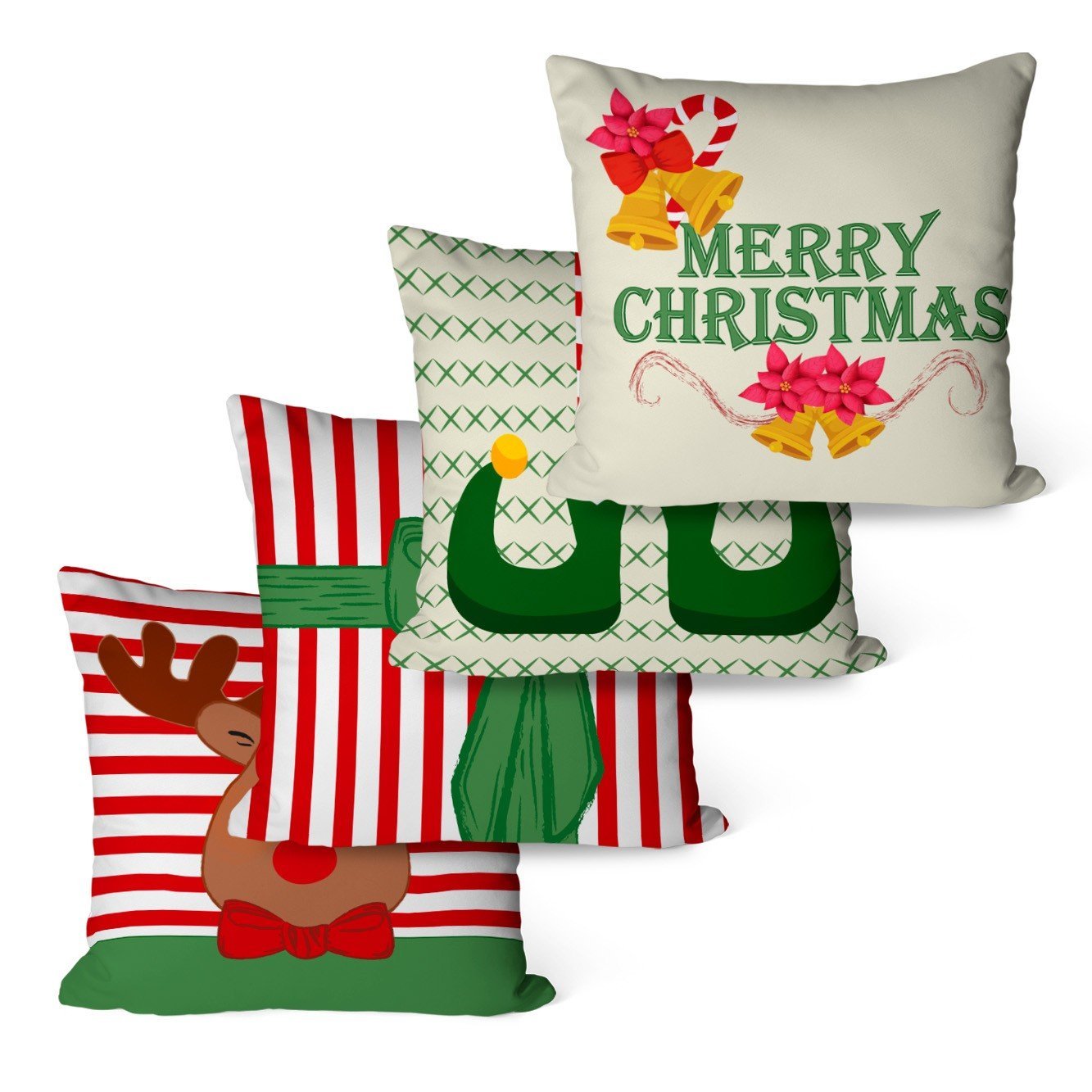 Kit Com 4 Capas Para Almofadas Decorativas Duende De Natal