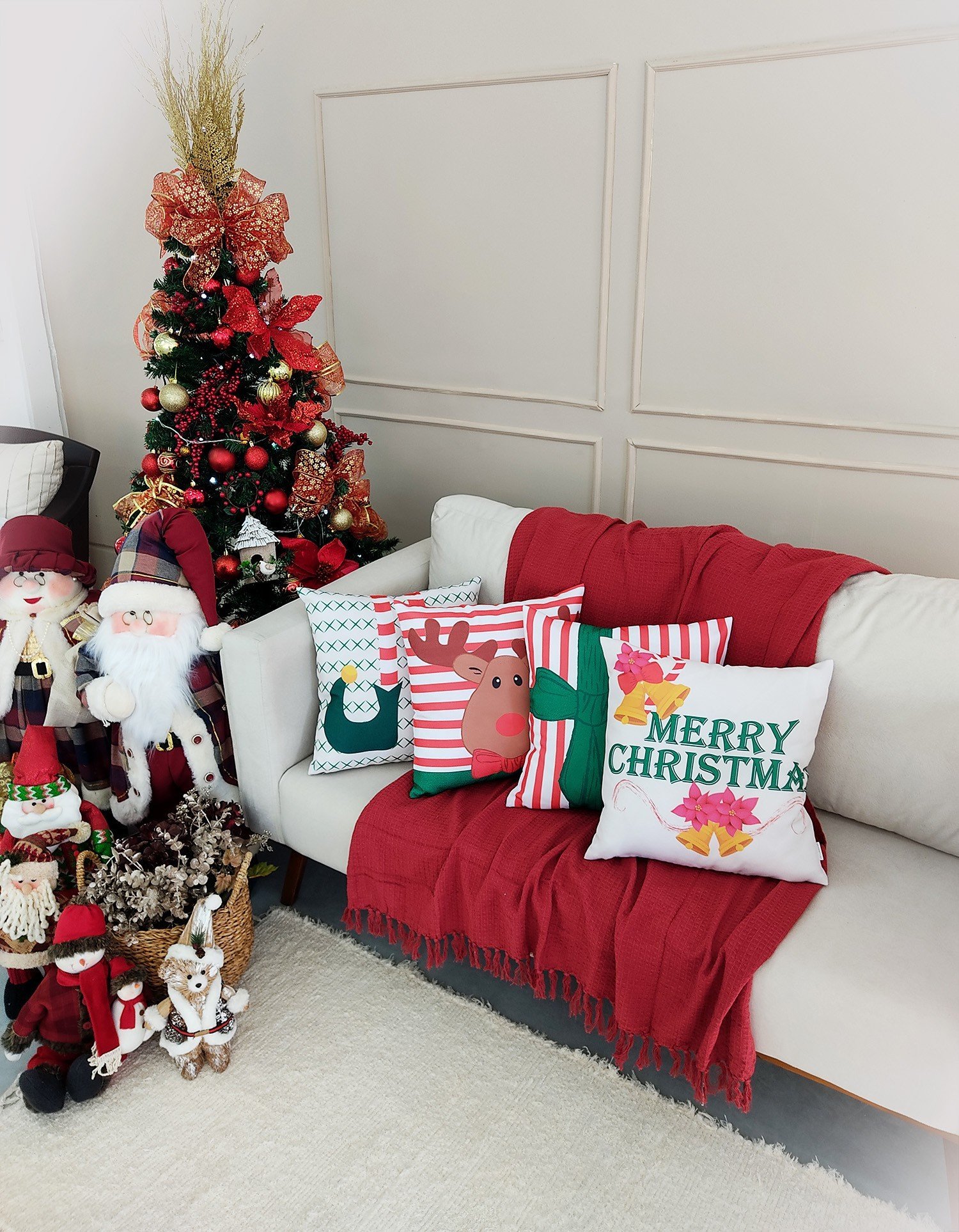 Kit Com 4 Capas Para Almofadas Decorativas Duende De Natal - 7