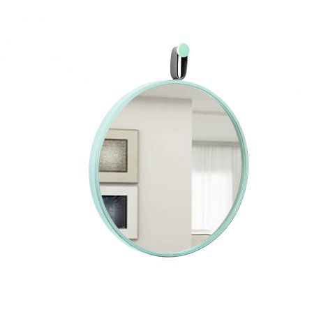 Espelho Decorativo Short Strip Verde Alça Corino Preto 40 cm Redondo Verde/Preto, 40 cm
