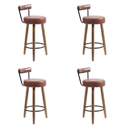 Banqueta Alta Estofada Pés Palito Kit 4 Tília Sintético Café S08 - Mpozenato