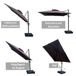 Ombrelone Guarda Sol Java Aluminio 2,5 X 2,5 C/ Base 100l - 2