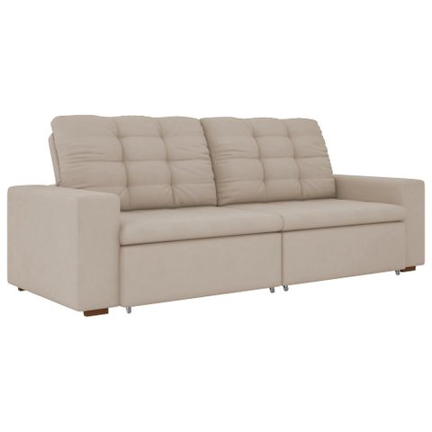 Sofá Retrátil e Reclinável Bipartido 4 Lugares 250cm Sonza Veludo Bege - Sallar Home