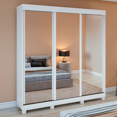 Guarda Roupa Casal Saion Plus 3 Portas com Espelho e Pés Moveis Lopas