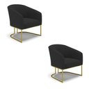 Ver imagem 1 de Kit 02 Poltronas Veludo Base Industrial Dourada Preto