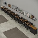 Ver imagem 1 de Conjunto de Escritório Noruega 6 Livreiro 2 Buffet e 7 Mesas 90cm - Via Nossa - Preto e Cedro