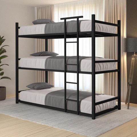 Treliche de Aço Industrial Solteiro 3 Camas Josy - Preto