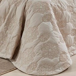 Kit Cobre Leito + Jogo de Cama Queen Bristol - 100% Alg. 200 Fios 07 Peças - Caqui - 2