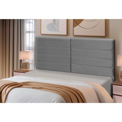 Cabeceira Estofados Casal King Quarto 1,95cm Lídia Suede Cinza Madelina Decor
