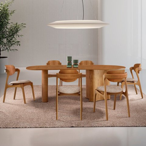 Conjunto Mesa 180cm x 80cm Tampo MDF Canto Copo 6 Cadeiras Celeste Marrom/Milano/Imbuia