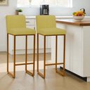 Ver imagem 1 de Kit 2 Banquetas Andy Moderna Ferro Dourado Estofado Suede Amarelo