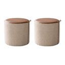 Ver imagem 1 de Kit 2 Puffs Requinte Design Elegante Decorativo Sala Moderna Premium Luxo - Couro Marrom/Linho Bege
