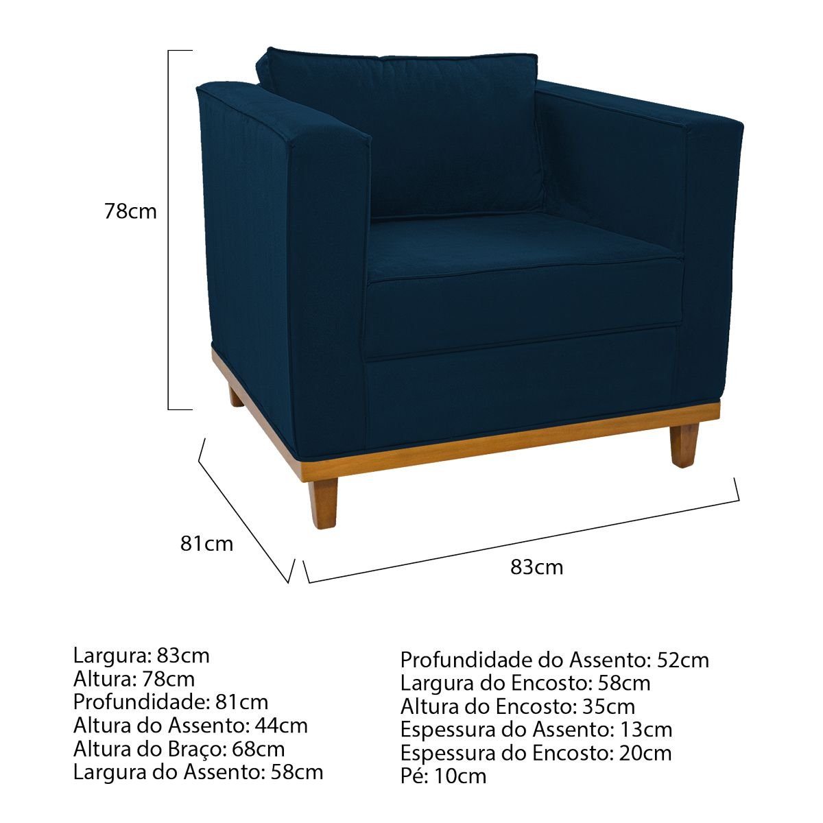 Kit Sofá 2 Lugares e Poltrona Europa Suede Azul Marinho ADJ Decor - 4