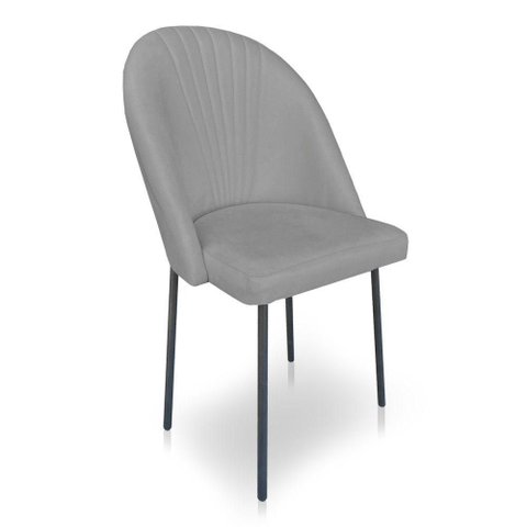 Cadeira Poltrona de Jantar Ariel Suede Grafite Pés de Ferro Preto - Pallazio