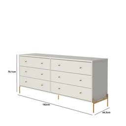 Conjunto Mesa de Cabeceira + Cômoda 6 Gavetas 1.8 Jasper Off White/Dourado - Província - 4 Conjunto Mesa de Cabeceira + Cômoda 6 Gavetas 1.8 Jasper Off White/Dourado - Província - 4