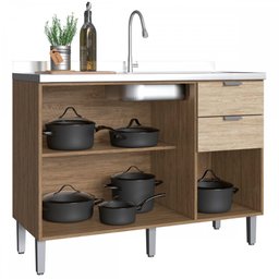 Balcão de Cozinha para Pia 3 Portas 2 Gavetas 100% Mdf Wood/Malbec Co9320 - Decibal - 2