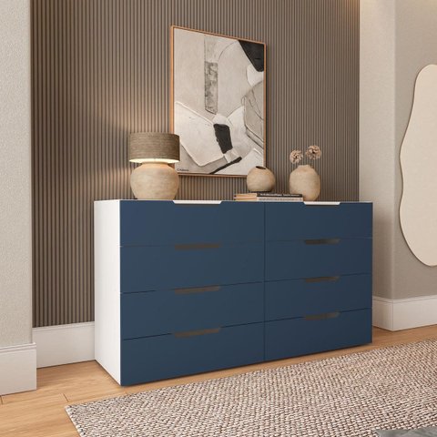 Cômoda Madri com 8 Gavetas 150x84cm Azul/Branco 250697