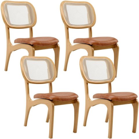 Kit 4 Cadeiras para Sala de Jantar Estofada e Tela Mariah L02 Couríssimo Camel