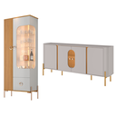 Ver imagem 2 de Cristaleira e Aparador Buffet Mdf Portas Vidro Led Embutido Sala Jantar Buffet Hall Louças Taças:off