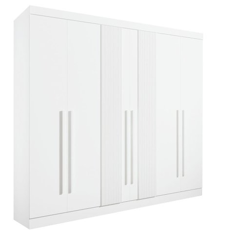 Roupeiro 6 Portas Ripado 6 Gavetas com Pés da Vinci Plus - D Doro Branco/Ripado