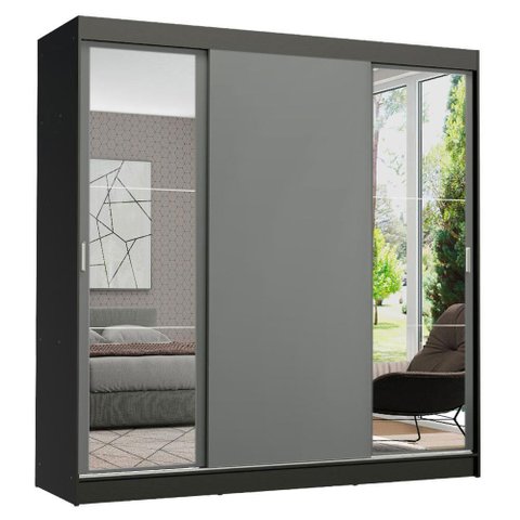 Guarda-roupa Madesa Reno 3 Porta Correr Espelhos Preto Cinza