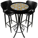 Ver imagem 1 de Cj Mesa Madeira Azulejo 60cm - Bistrô Fixa 98cm + 2 Banquetas 73 - Preta - Anos Dourados