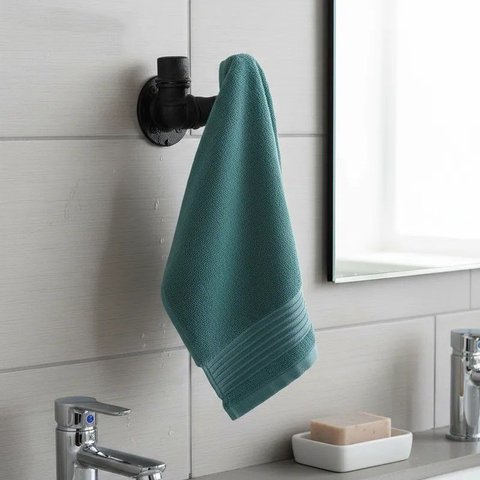 Cabideiro de Parede Porta Toalhas Suporte Acessório para Banheiro Estilo Industrial Preto Laca