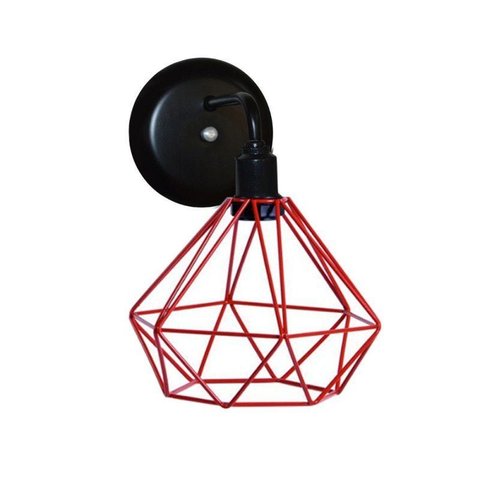 Arandela de Parede Estilo Retrô com Aramado Modelo Diamante na Cor Vermelho - Bivolt 110v / 220v