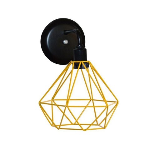Arandela de Parede Estilo Retrô com Aramado Modelo Diamante na Cor Amarelo - Bivolt 110v / 220v